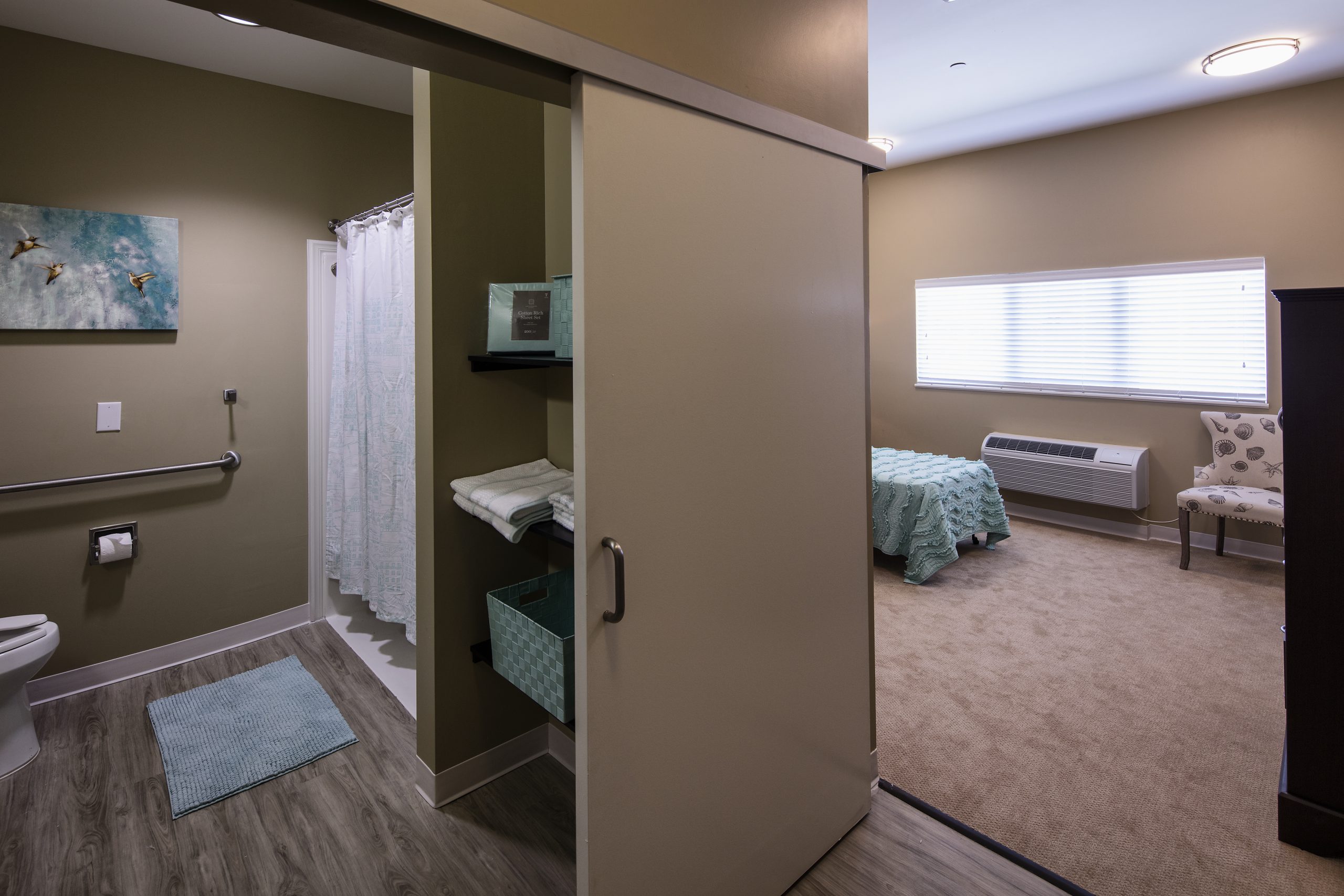Personal room and private bathroom with pocket doors
